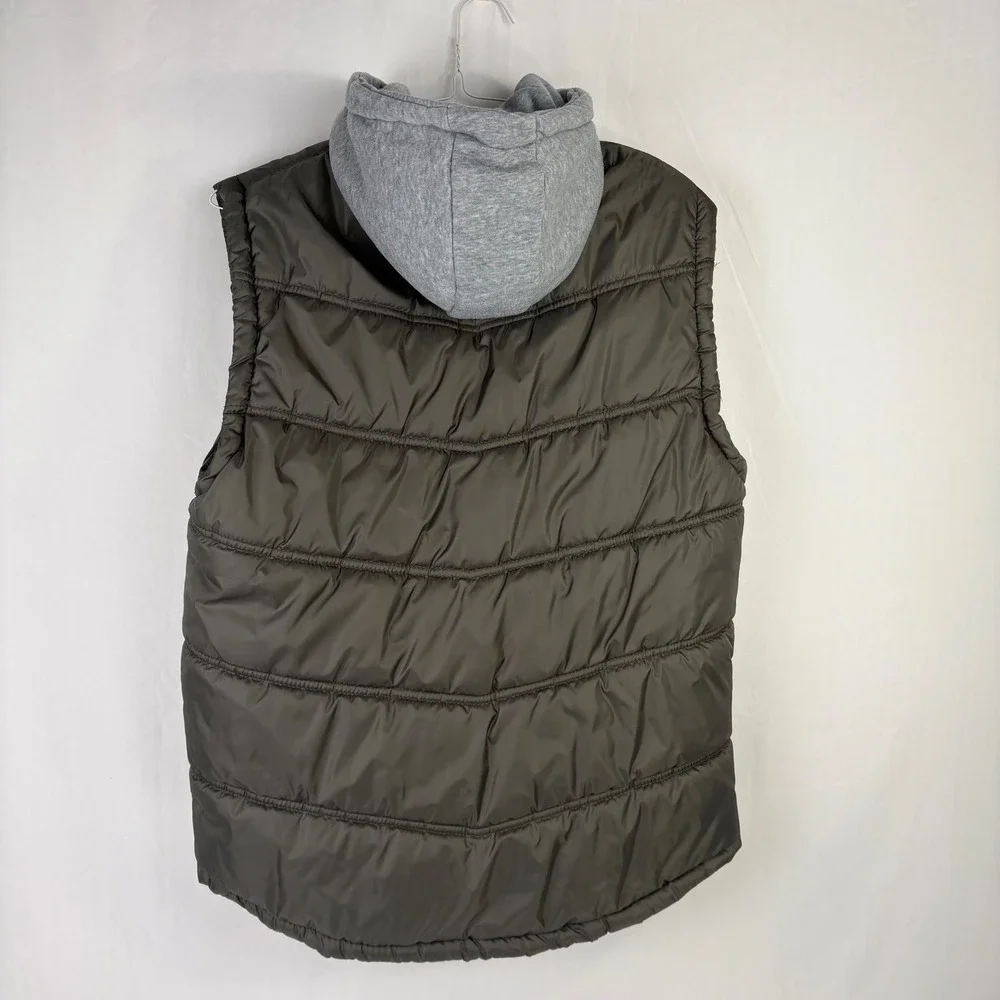 CARBON Puffer Vest Hooded‎ Mens Size XL Olive Green Quilted Full Zip